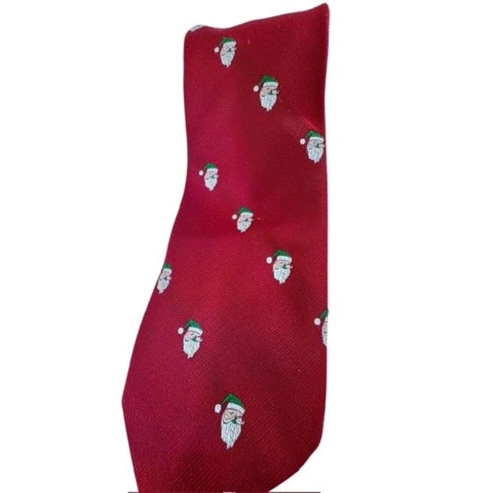 "SANTA" Embroidered Tie, VINTAGE,‎ Christmas Ties, Red , Green Hat Santa 58"Long